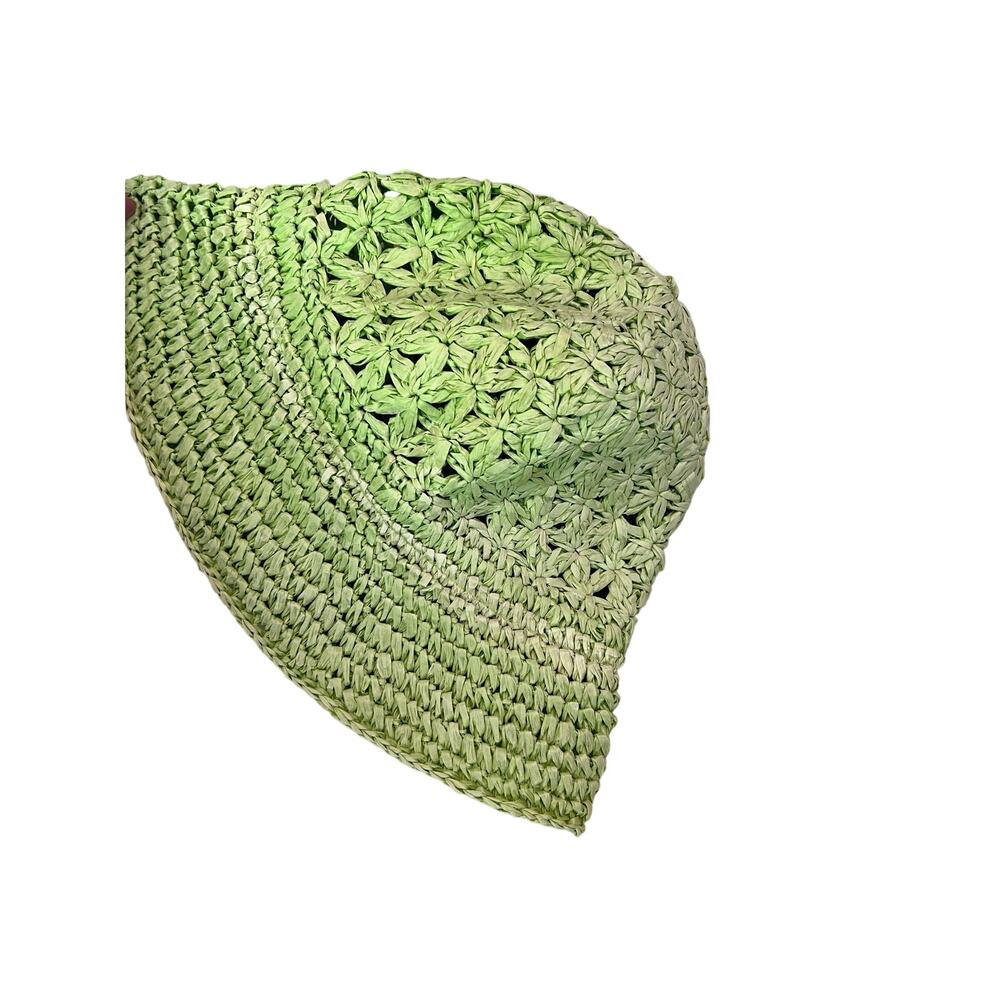 Italy Ready Daniele Meucci Green Straw Crochet Bucket Hat Lightweight